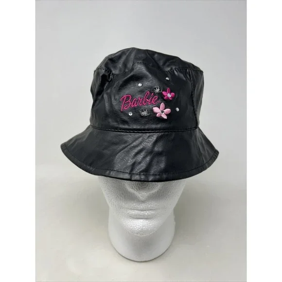 Girls Vintage Barbie Kids Bucket Hat‎ Black Embroidered Logo Size 3-6