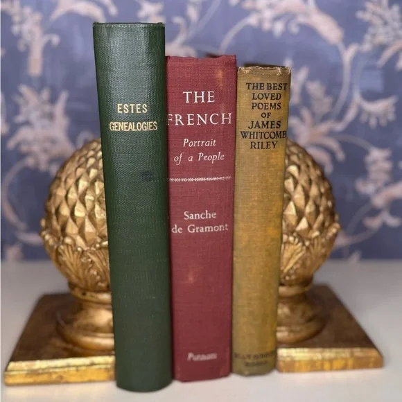 Vintage Estate Wooden Pinecone Bookends Pair | Heavy Solid Wood Gold Finish
