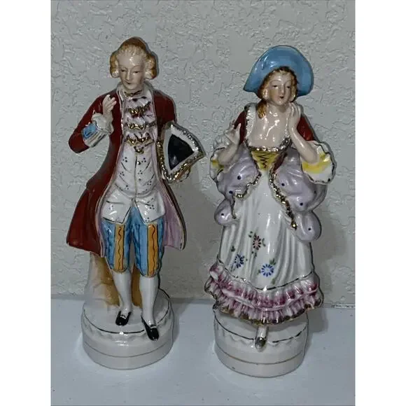 VTG Victorian Couple Courting Dance Ceramic Figurines Made In Occupied Japan 10”