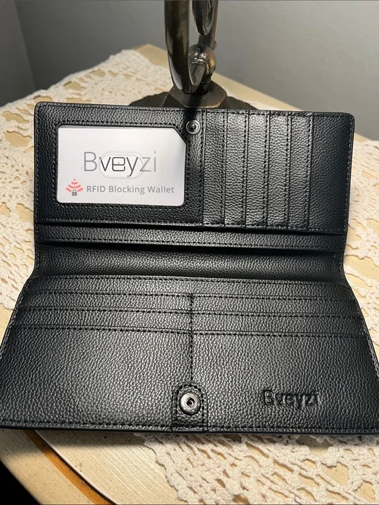 Men's Black Leather Long Wallet - Card Wallet Sleek NWOT