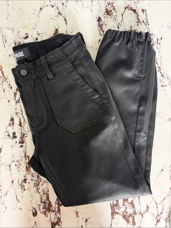 PAIGE Black Coated Jogger Pants with Elastic Ankles