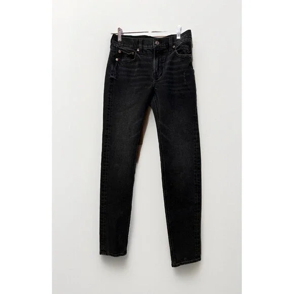 American Eagle Women's Mom Jeans Size 2 Long 90’s Skinny Light Distressing Black