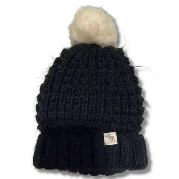 Abercrombie Kids Pom Beanie – Black with White Pom