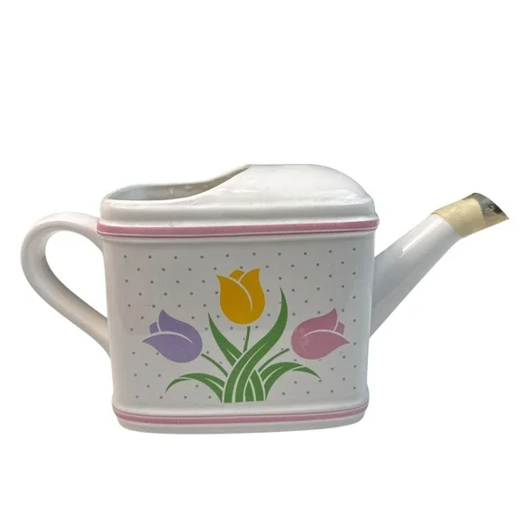 Vintage 1985 Teleflora Tulip‎ Ceramic Watering Can Vase Cottagecore G72Q