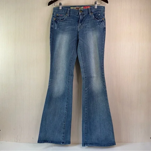7 Seven For All Man Kind Women's Bootcut Distressed Embellished Blue Jeans Sz 28