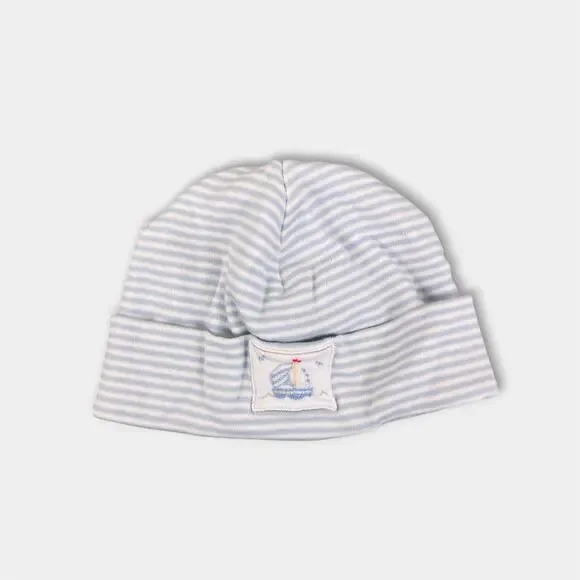 Kissy Kissy Blue and White Striped Sailboat Hat Small 0-6 Months