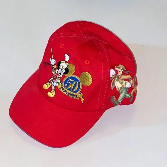 Disneyland 50 Anniversary Disneyland Resort Embroidered Logo Red Youth Cap