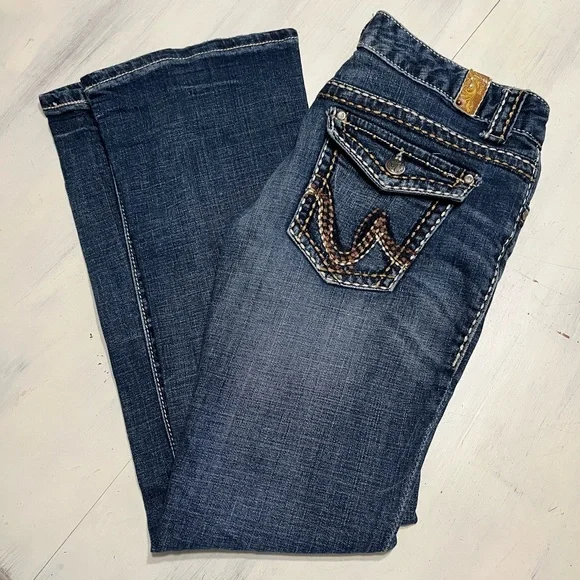 Maurices Y2K Low Rise Thick Stitch Bootcut Flare Flap Pocket Jeans