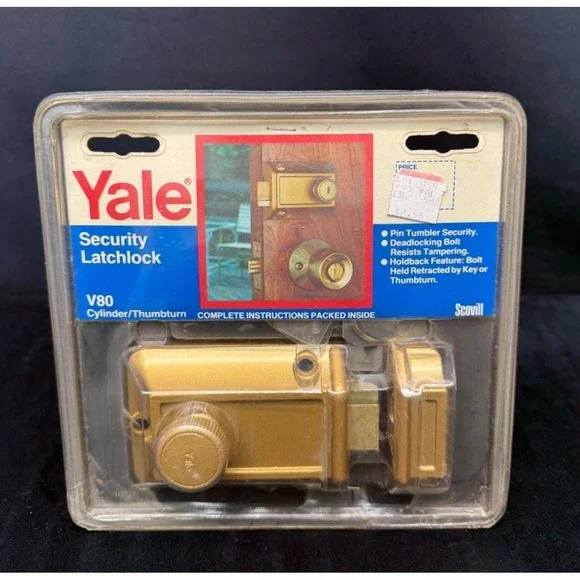 Yale Security Latchlock V80 Cylinder/Thumbturn Brass Finish NOS Vintage Lock