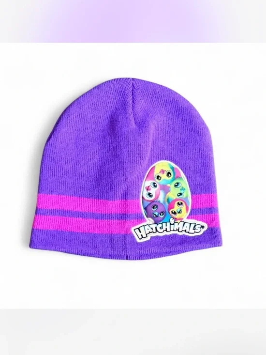Hatchimals Girls Purple Knit with Pink Stripes Winter Beanie Smoke free