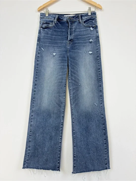 Hidden Jeans High Rise Wide Leg Distressed Raw Hem Denim