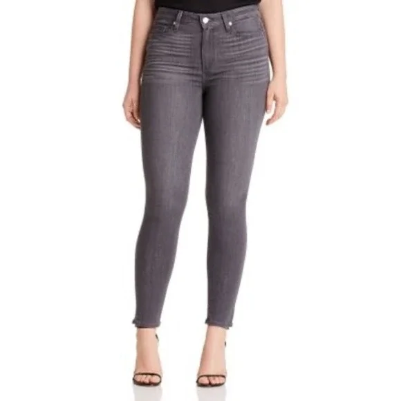 PAIGE Hoxton High Rise Ankle Skinny Jeans Gray Raw Hem Stretch Denim Womens 25‎