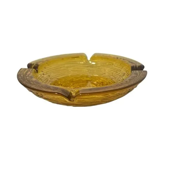 Vintage Anchor Hocking Glass Ashtray Soreno Honey Amber Mid Century 8 3/4 Round