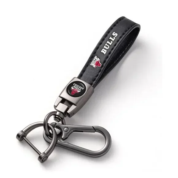CHICAGO BULLS Genuine Leather Keychain Key Chain Ring Fob Holder Basketball NEW