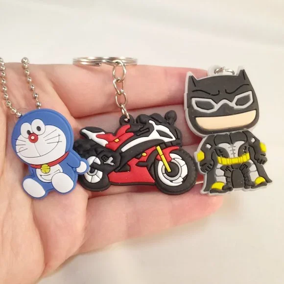 Men's Silver Chibi Doraemon Cat Robot Batman Mini Motorcross Keychain Key Ring 3
