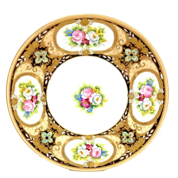 Vintage Morimura Noritake Plate Hand Painted Multicolor Floral Gold Moriage 7.5