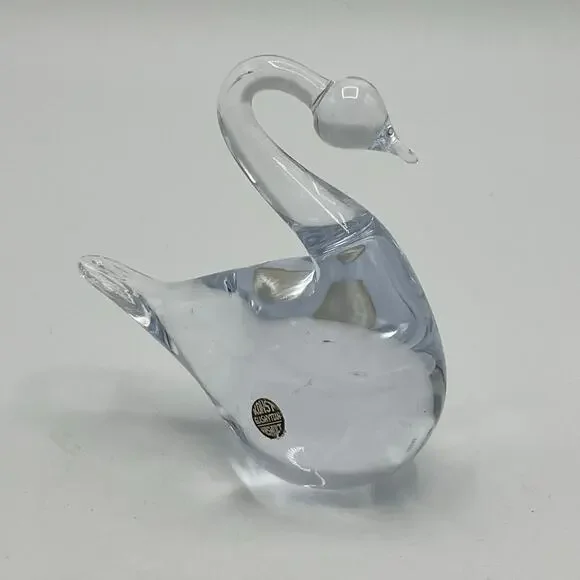 Vintage MCM Konst Glashyttan Urshult Clear Glass Swan Figurine Paperweight