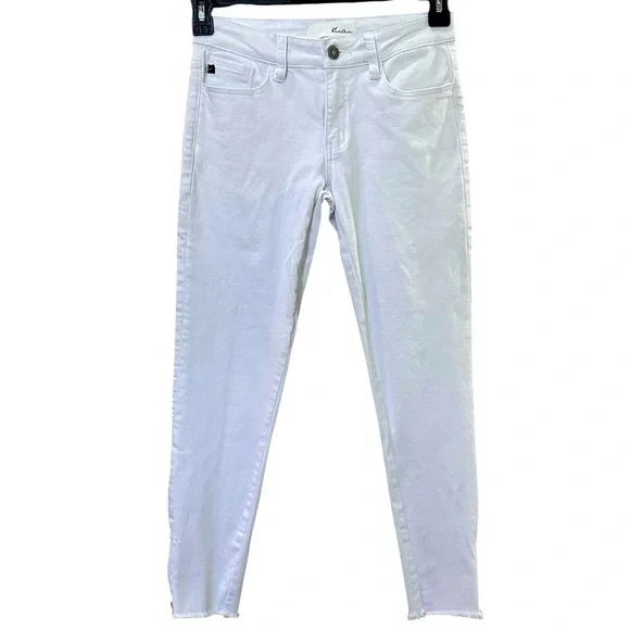 KanCan White Jeans Women’s Size 5/26 Mid Rise Skinny Zip Ankle Frayed Hem