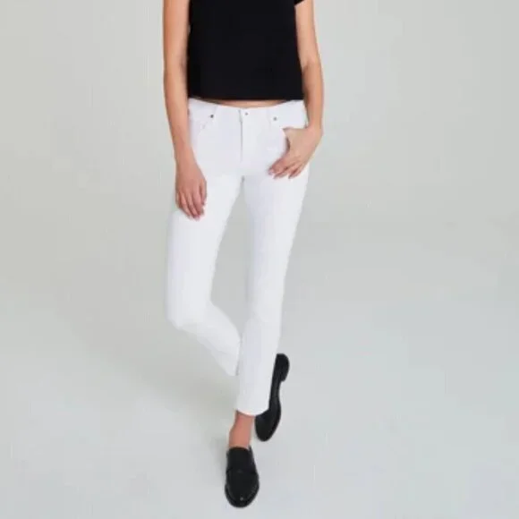 AG Adriano Goldschmied Prima Cigarette Leg Denim Jeans White Dover Stretch Denim