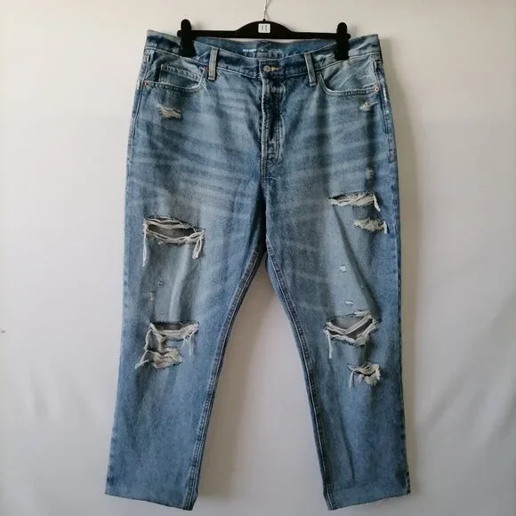 Old Navy Womens Sky Blue Denim Distressed High Rise Sky Hi Straight Size 18