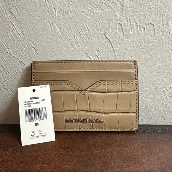 NWT Michael Kors | Hudson Notched Crocodile Embossed Leather Card Case $79