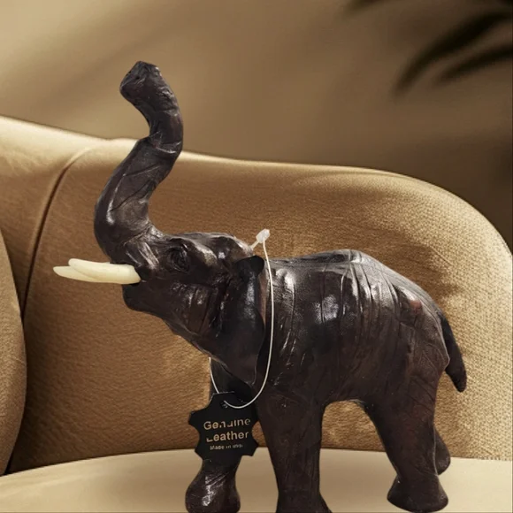 LEATHER Dark Brown Elephant Figurine