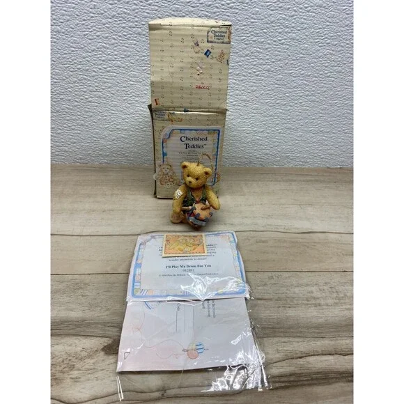 Vtg 1994 Enesco Cherished Teddies I ll Play My Drum For You Hanging Ornament Fig