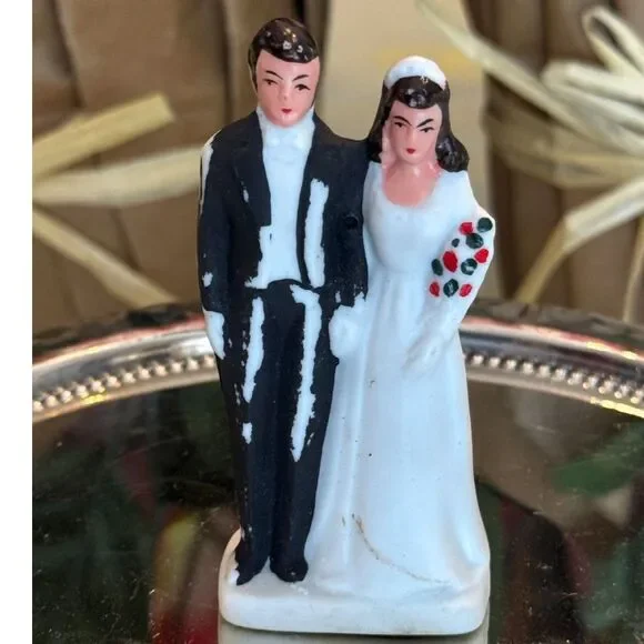 Vintage porcelain wedding cake topper Bride and Groom