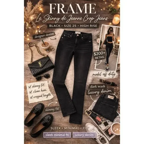 FRAME Le Skinny de Jeanne  Jeans Black High Rise S 25 Designer Denim