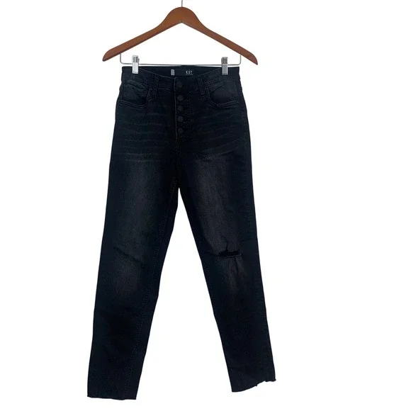Kut from‎ the Kloth Rachael Fab Ab Mom Jeans Black Distressed Button Fly Size 2