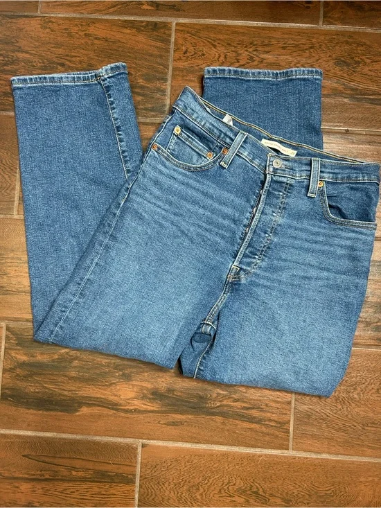 Levi’s Ribcage Straight Ankle High Rise Denim Dark Wash Jeans Stretch Womens 29