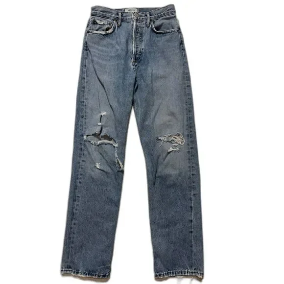 AGOLDE 90's High-Rise Distressed Straight Leg Jeans A154B-1141- Size 25 GUC