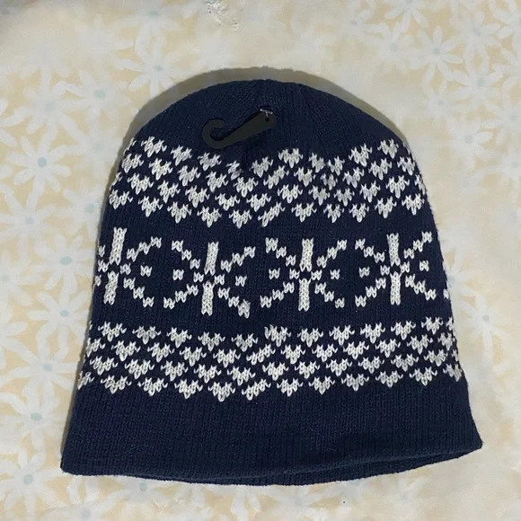 Navy and White Knit Beanie