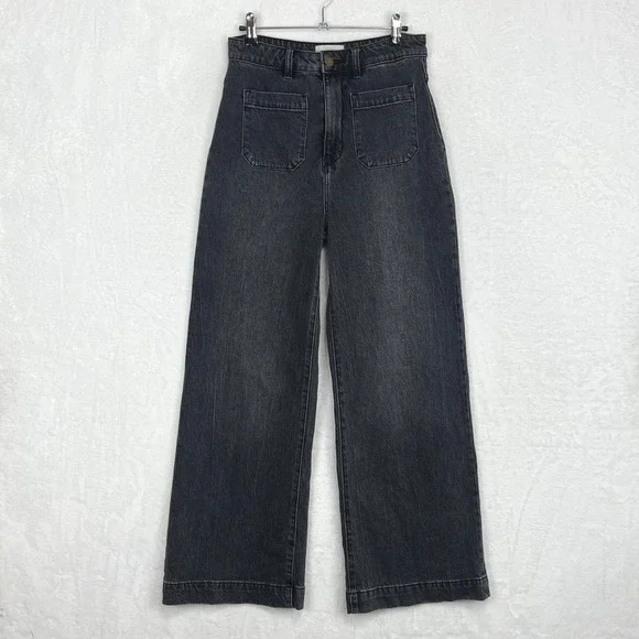Rolla's High Rise Wide Leg Jeans Womens 28 Black Sailor‎ Front Patch Pockets