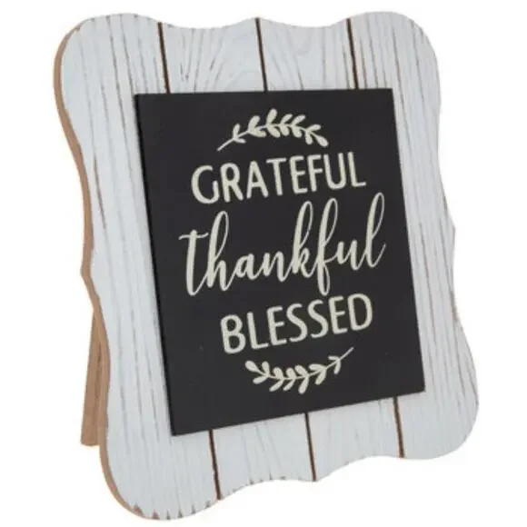 NWT Grateful Thankful Blessed Wood Decor Easel