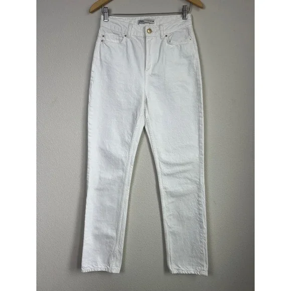 Zara White Straight Leg High Rise Jeans US 4 EU 36 Mom Denim Pants Old Money
