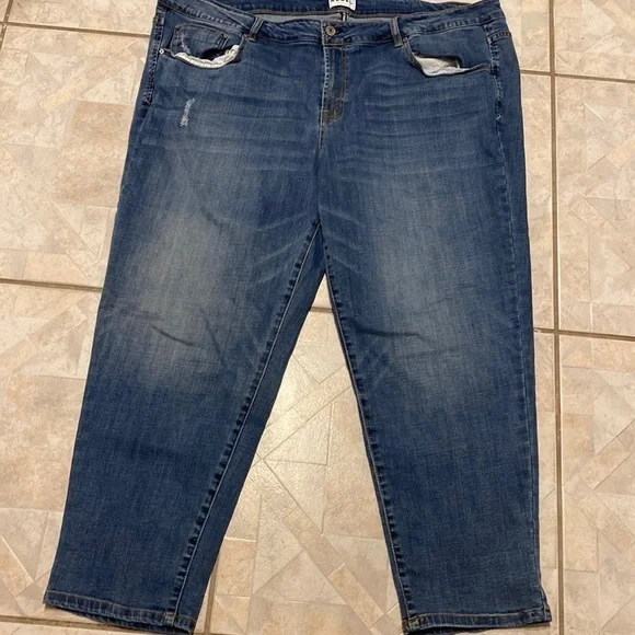 Womens Rebel distressed solid blue stretch plus size jeans 24W