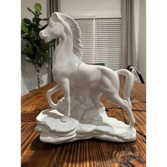 RARE MID CENTURY HORSE CERAMIC SCULPTURE! VTG 50'S LAMP STALLION WILD WEST