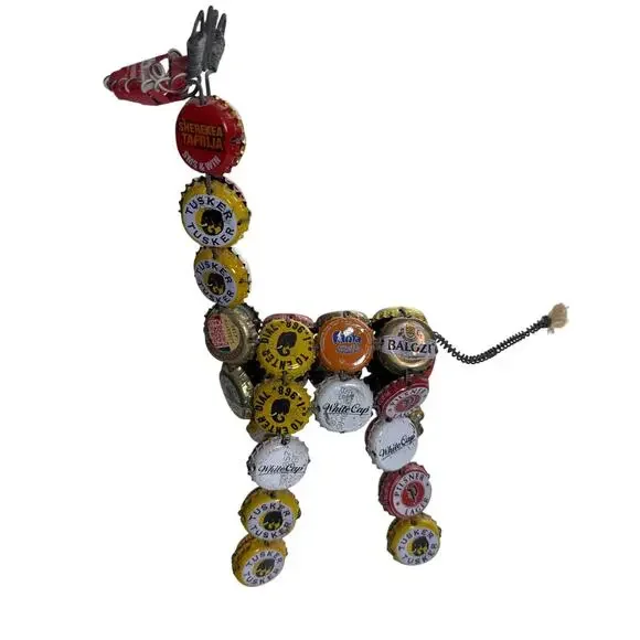 Folk Art Giraffe Upcycled Bottle Caps Handmade Decor Man Cave Recycled Unique
