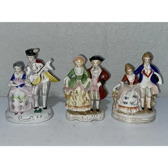 VTG Occupied Japan Colonial Couples Courting Figurine Set Lot 3 Porcelain 5”
