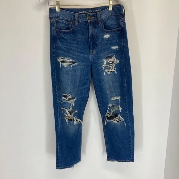 American Eagle 90's boyfriend distressed medium wash jeans 4 short