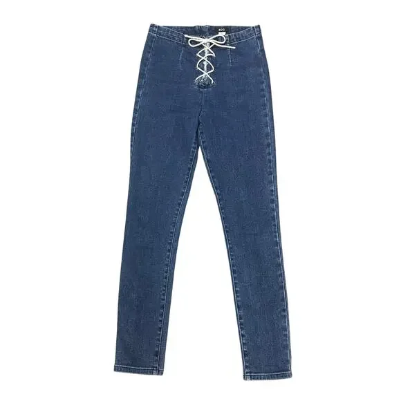 BDG Lace Up High Rise Skinny Jean with Frayed Edges