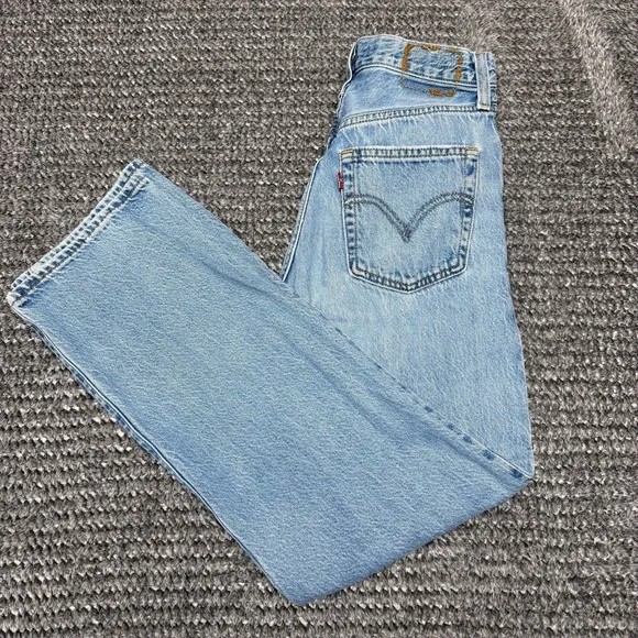 Levis Ribcage Straight Ankle Jeans Womens 25x29 Light Wash High Rise Button‎ Fly