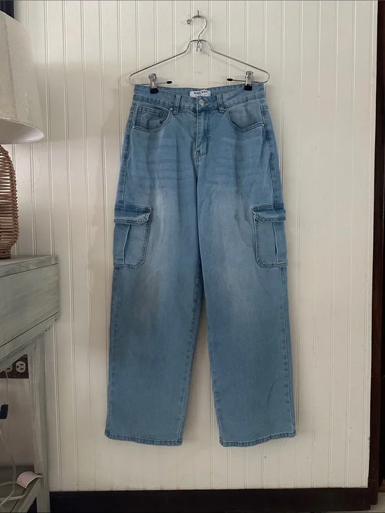 Wax Jean Wide Leg Cargo Jeans in Faded Blue sz 5/27