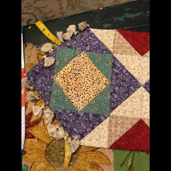 Handmade Quilted Table Runner with Tassels 34” x 12”
