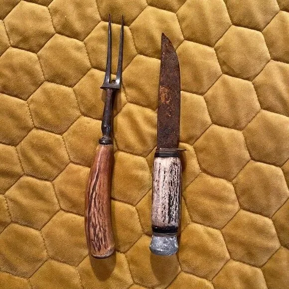 Vintage antler handled carving fork and knife