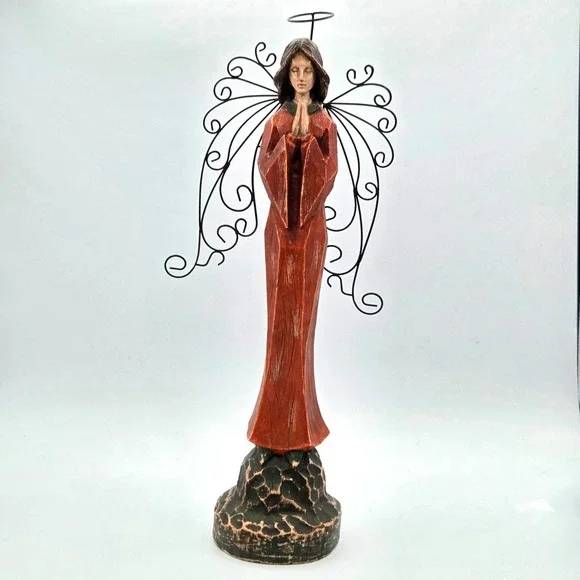 Southern Living At Home Santos Praying Angel Carved Wood Metal Wings Distressed
