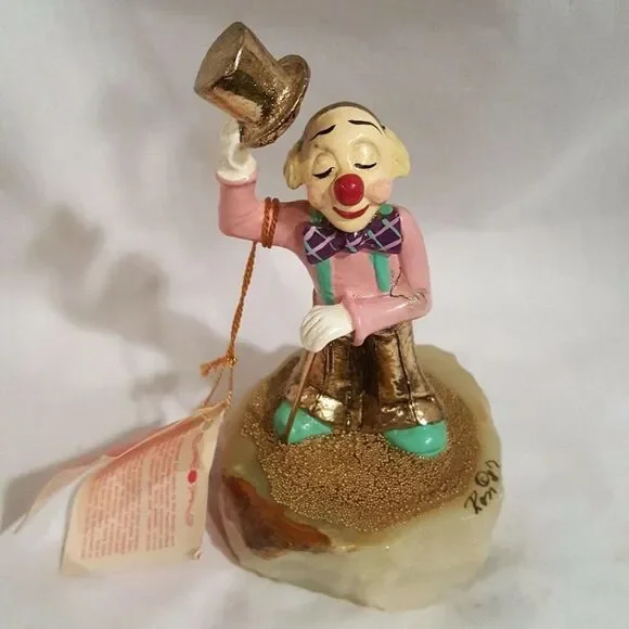 Vintage 80s Ron Lee Clown Hobo Cane Top Hat Signed Onyx Base 24K 1987