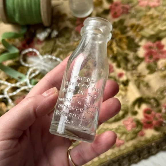 Antique Edison Battery Oil Apothecary Glass Jar