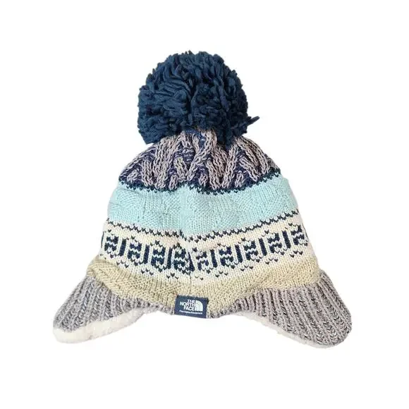 The North Face baby fair isle earflap beanie 6-24 month knit puff ball lined